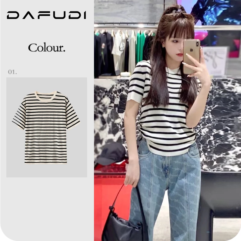 达芙笛【毛针织衫】2025夏新品时尚百搭轻薄细支绵羊毛T恤上K6511