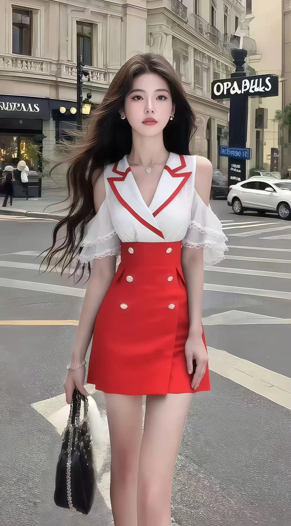 新款优雅轻奢高端大气红色V领露肩修身收腰包臀连衣裙氛围感女装