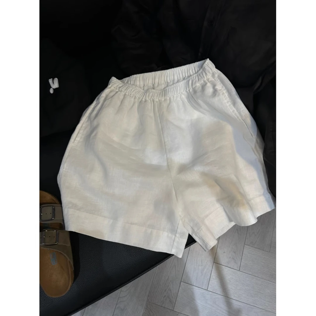 夏季新款白色宽松阔腿薄款棉麻口袋气质时尚简约短裤女士