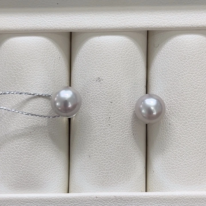 海水珍珠银S925镶嵌耳饰8-9mm 18号