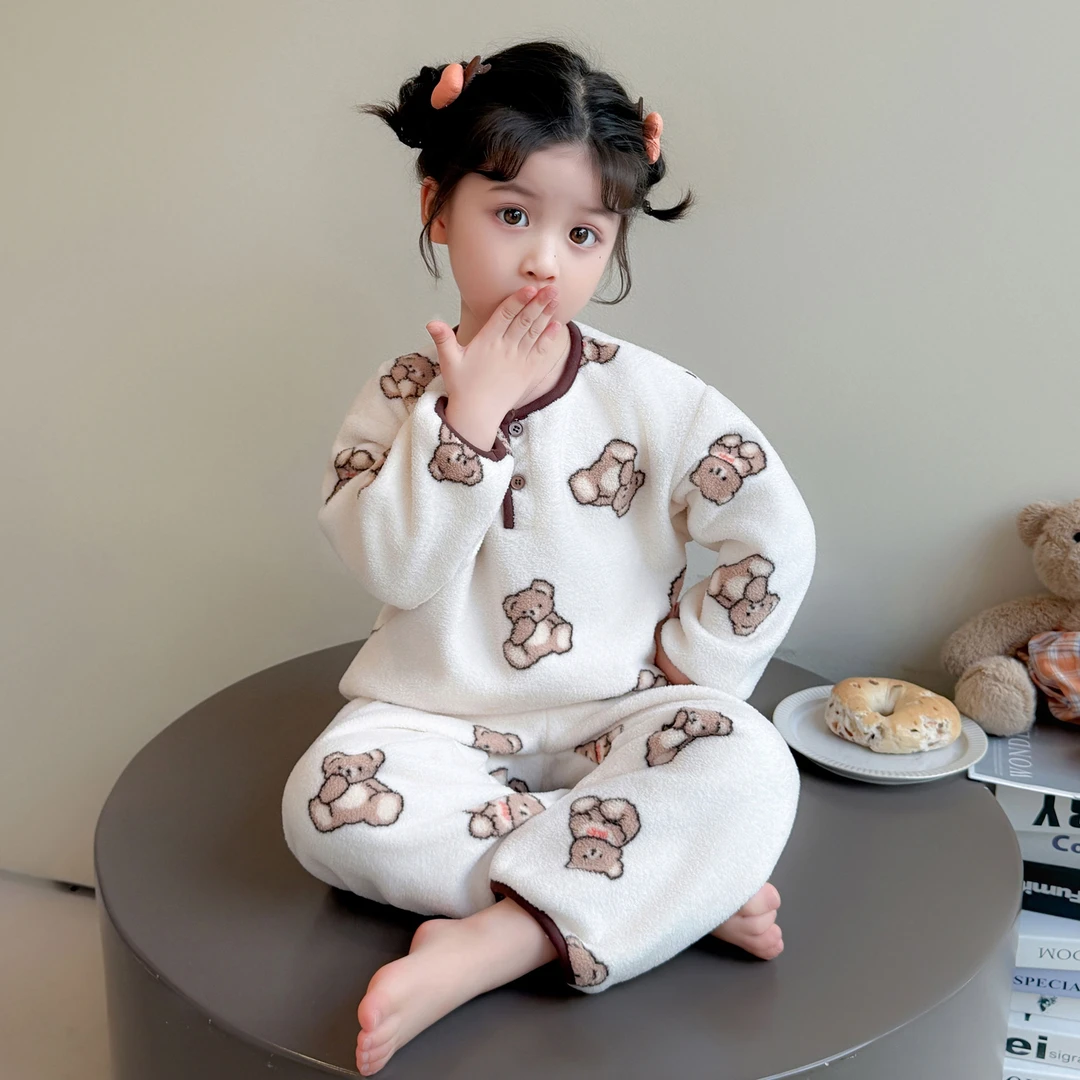 女童睡衣珊瑚绒秋冬款加厚小女孩宝宝法兰绒冬季儿童保暖款家居服