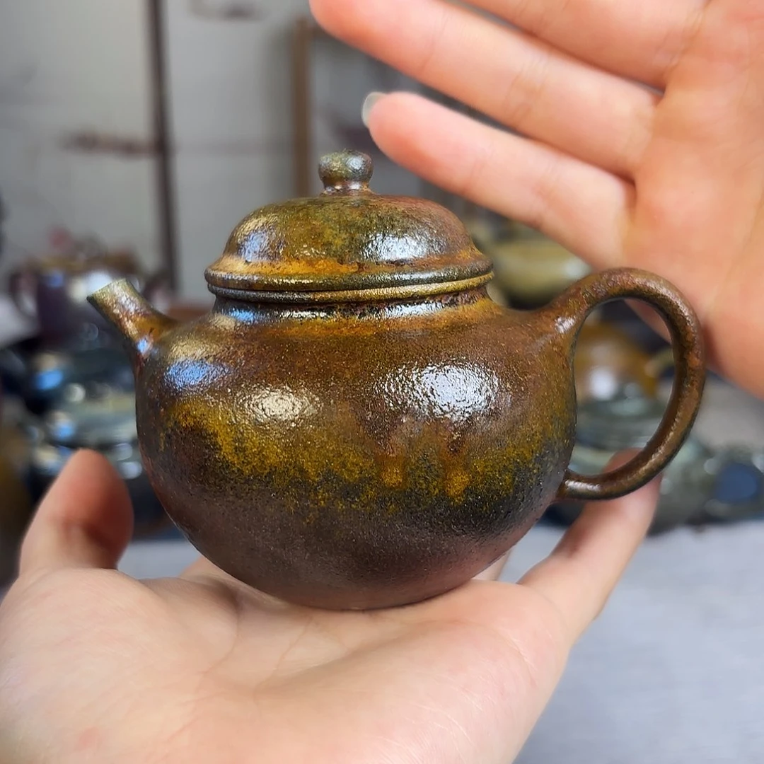 茶壶紫砂柴烧紫砂壶天青小苹果
