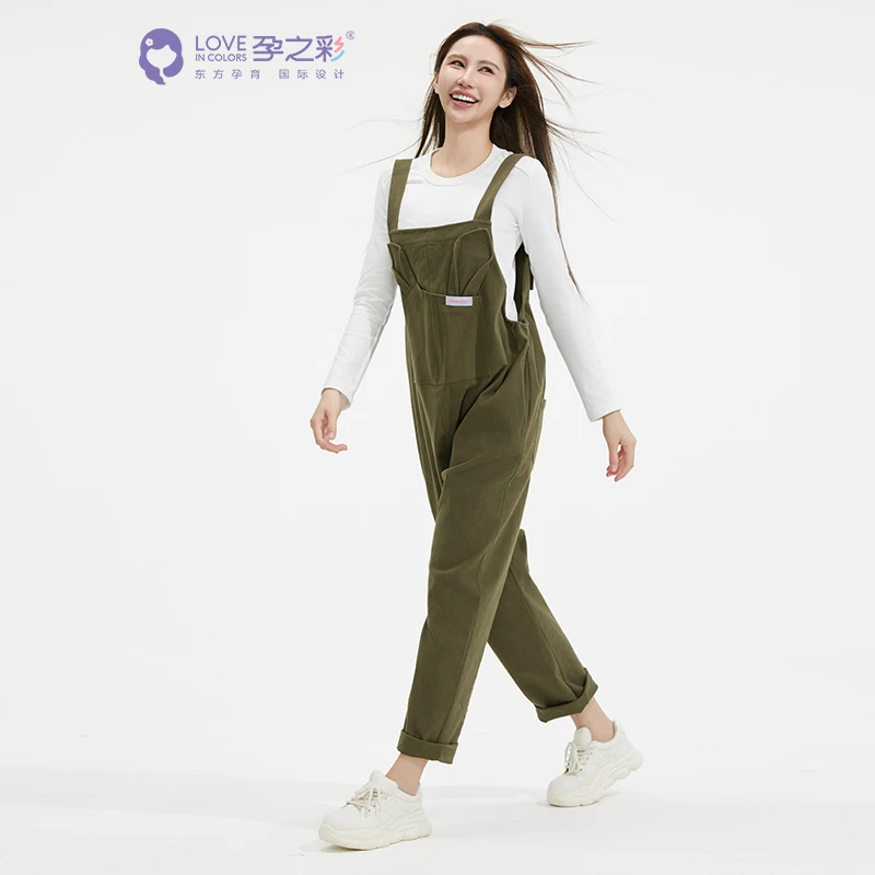 孕之彩灯芯绒背带裤YWK163402