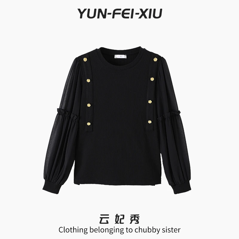 云妃秀大码女装针织衫时髦休闲宽松显瘦气质百搭透气圆领秋季9097