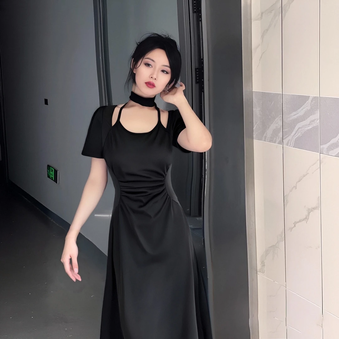 A小众高级感小个子显瘦连衣裙茶歇法式气质独特绝美休闲长裙1056