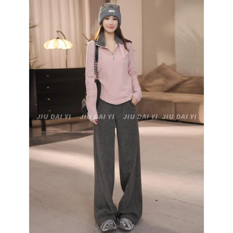 玖黛衣【温暖一冬】冬季韩版双面绒毛毛领百搭长袖T恤TXP48017