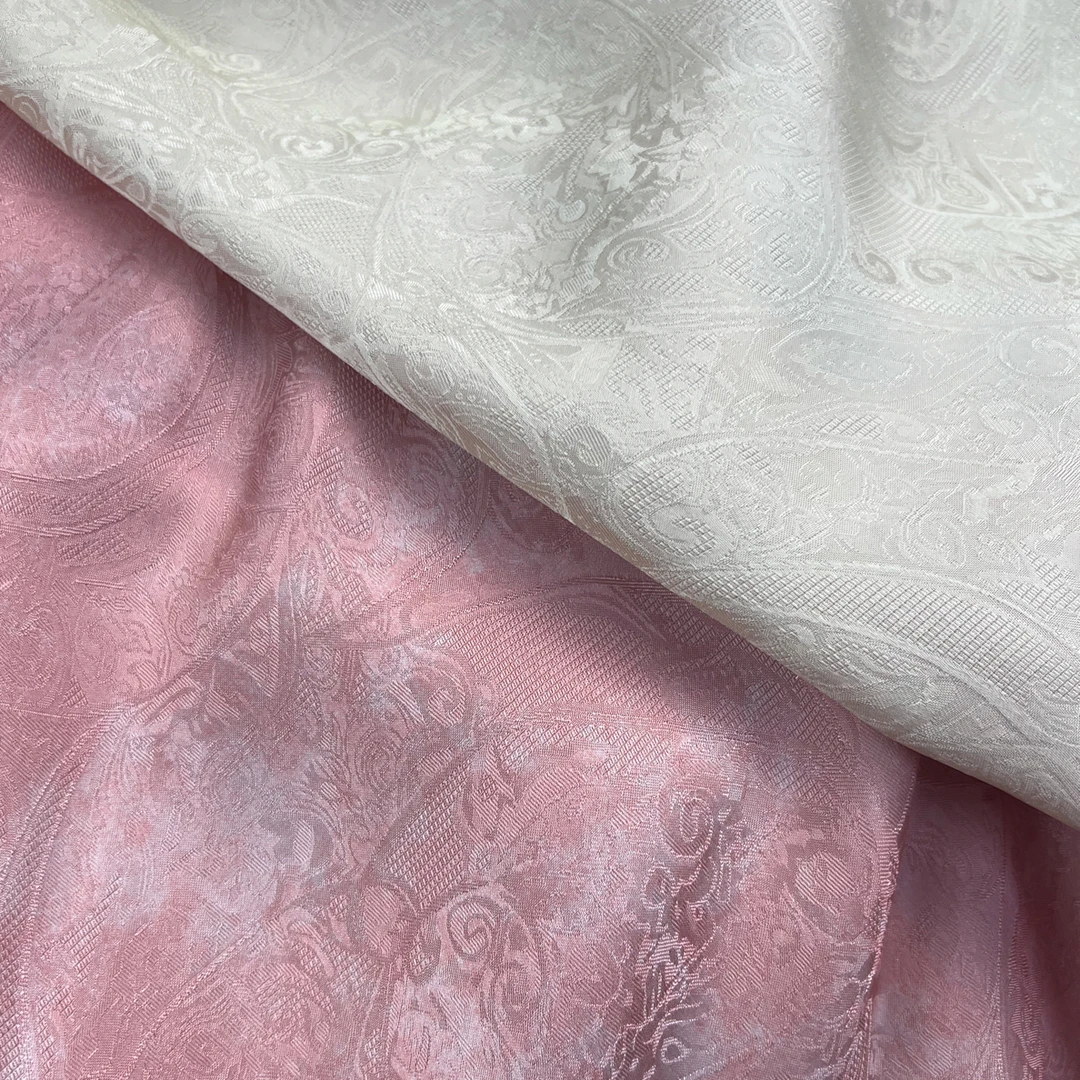 【罗马假日晕染粉白】100植物丝莨香云纱服装面料