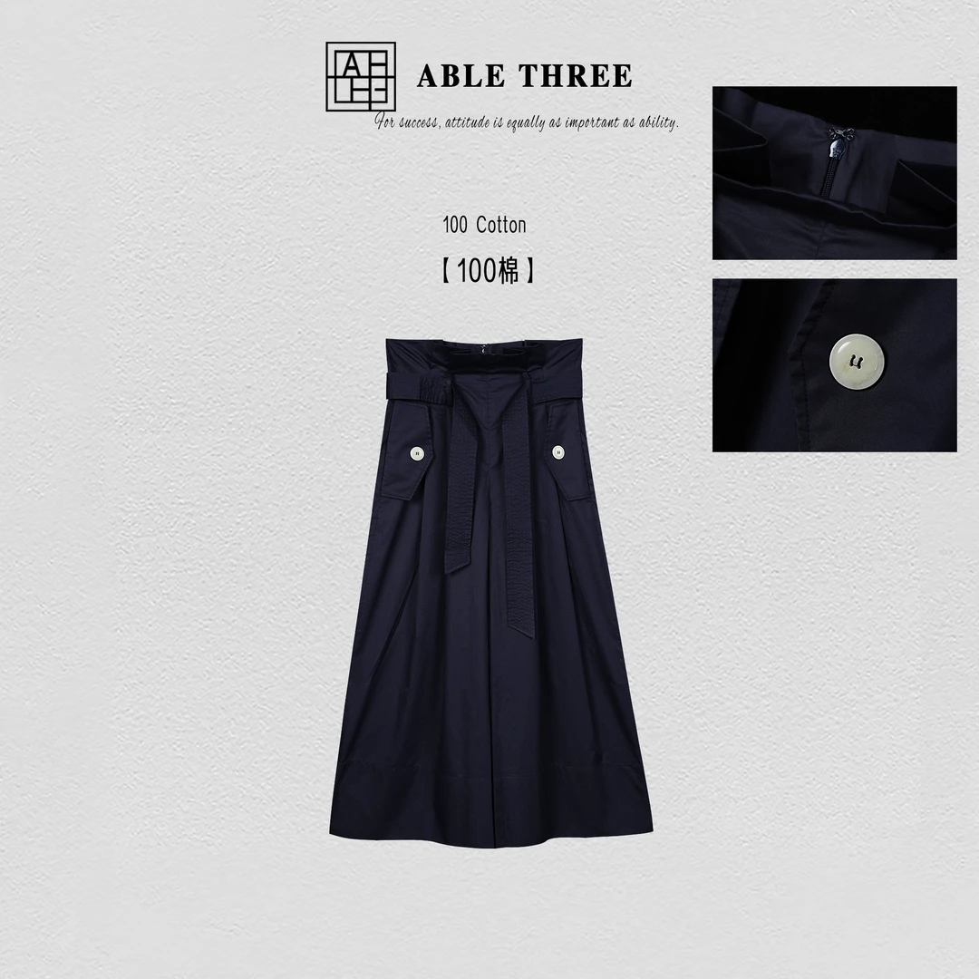 ABLE THREE| 设计感花苞边腰头绑带八分阔腿裤 YG-SS9597