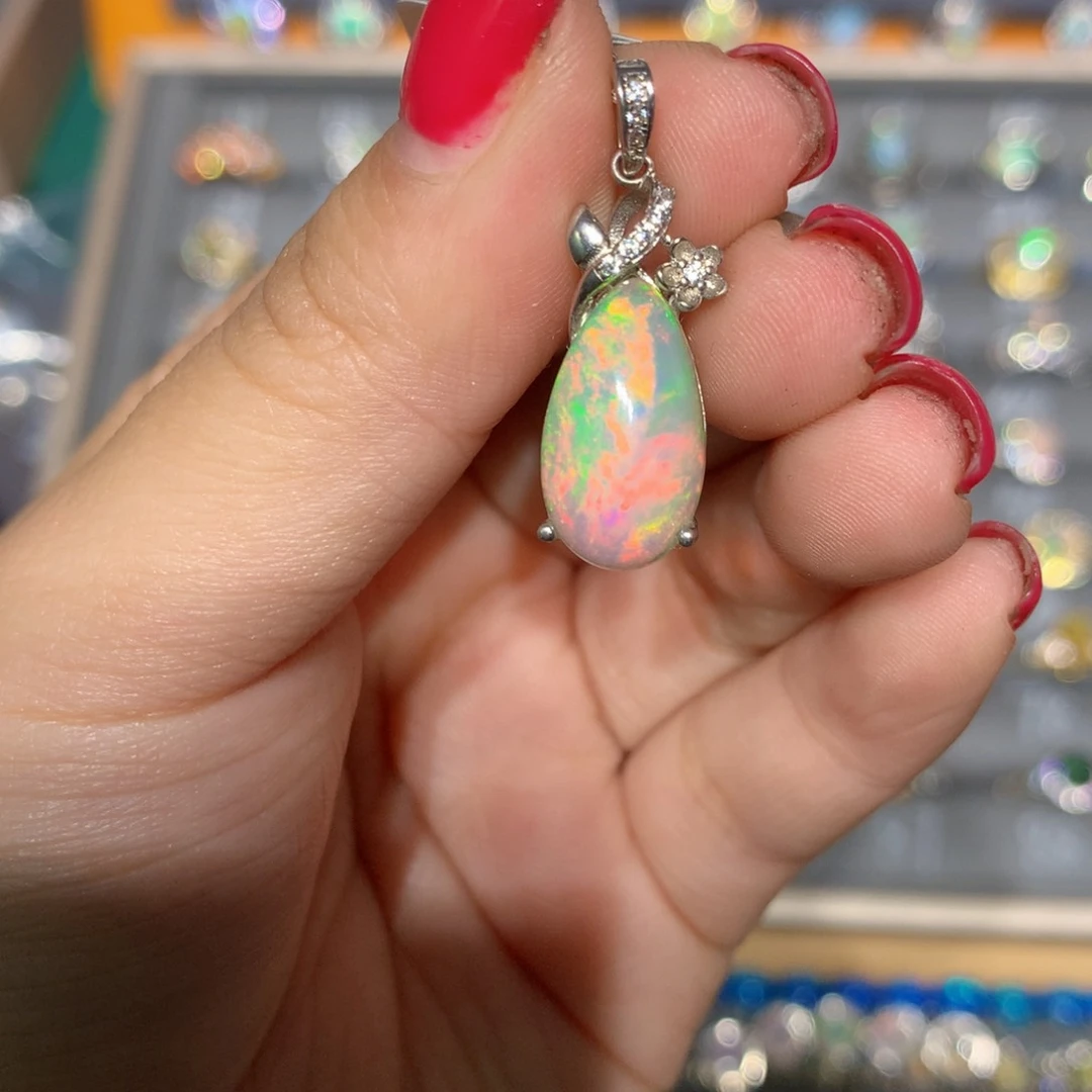 银S925镶嵌欧泊欧泊吊坠l