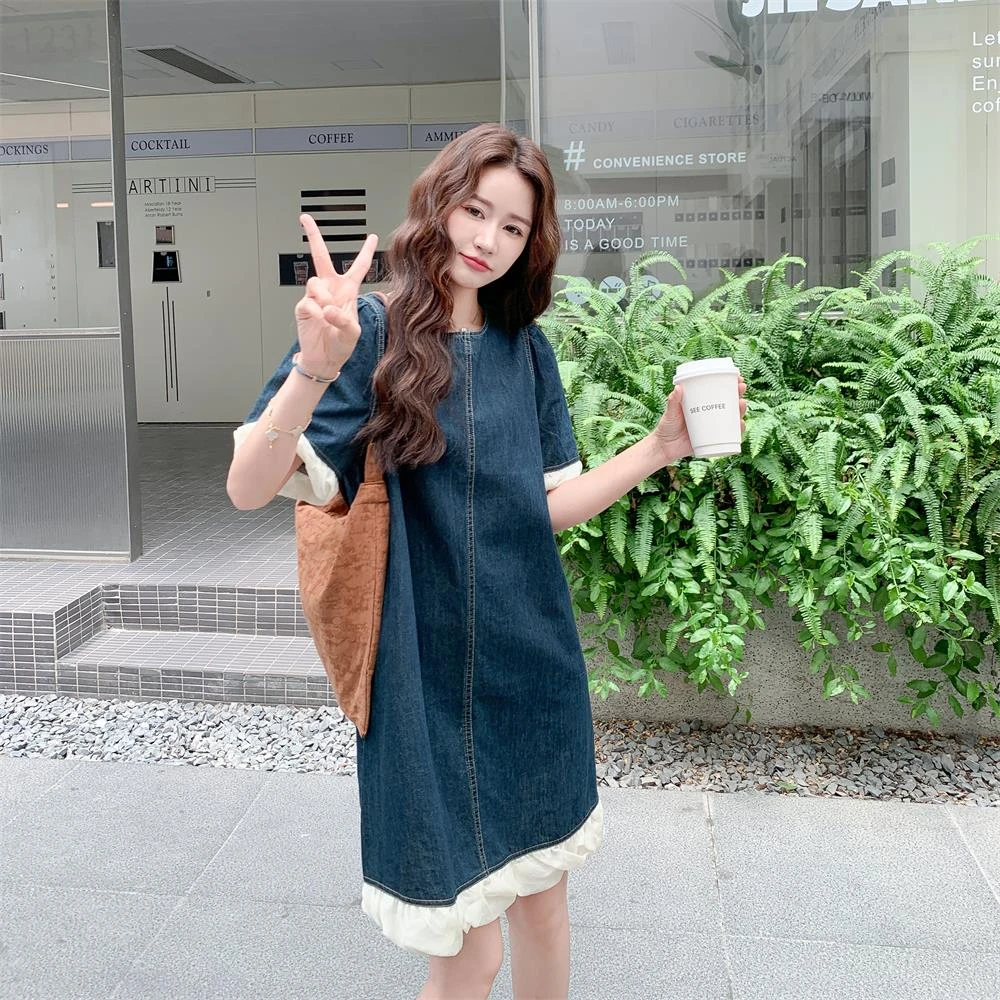 设计感拼接牛仔连衣裙女夏2025新款韩系小个子巨好看减龄休闲裙子