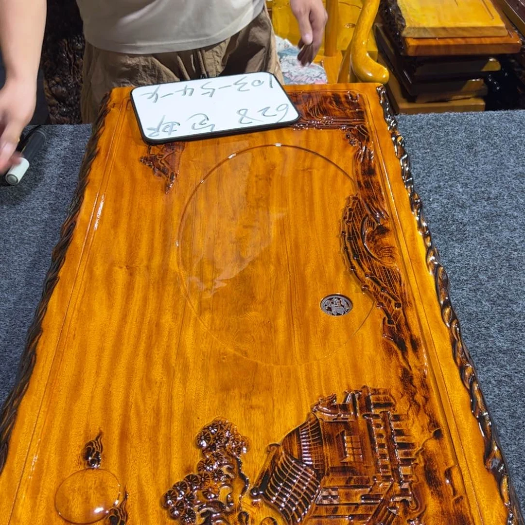 心***明缅甸大叶金丝楠实木茶盘