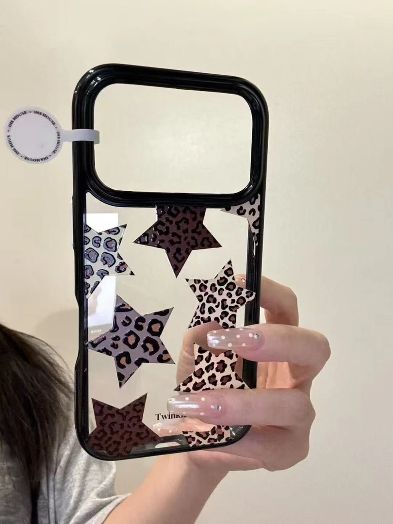 韩系高级感豹纹星星适用苹果17Promax手机壳iPhone16创意15亚克力