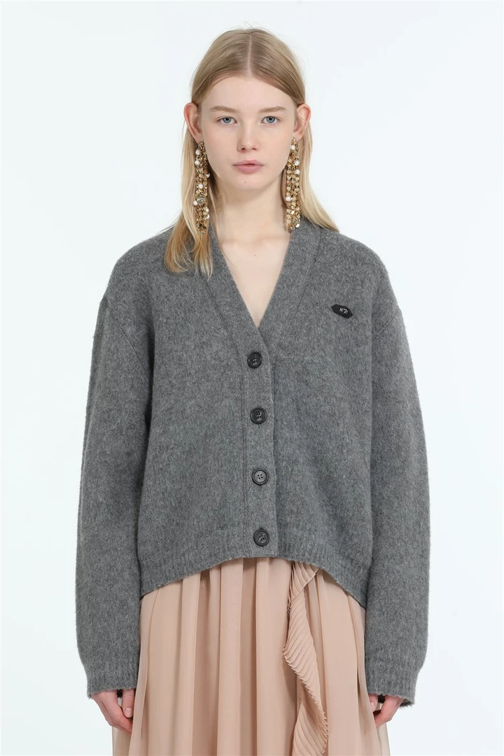 N°21 25新款灰色毛衣开衫长袖时尚