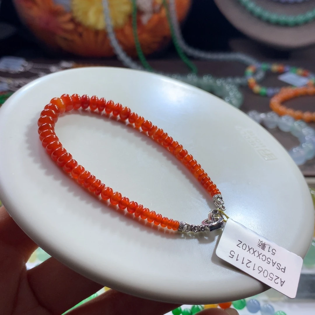 翡翠未镶嵌手链胶润细腻红翡算盘珠卡3-5.9