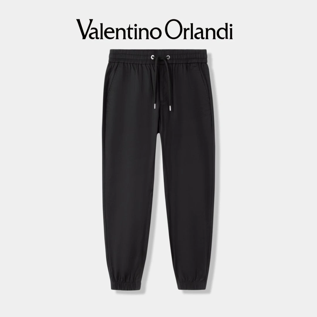 Valentino orlandi男士夏季A版时尚百搭字母刺绣净版束脚休闲长裤