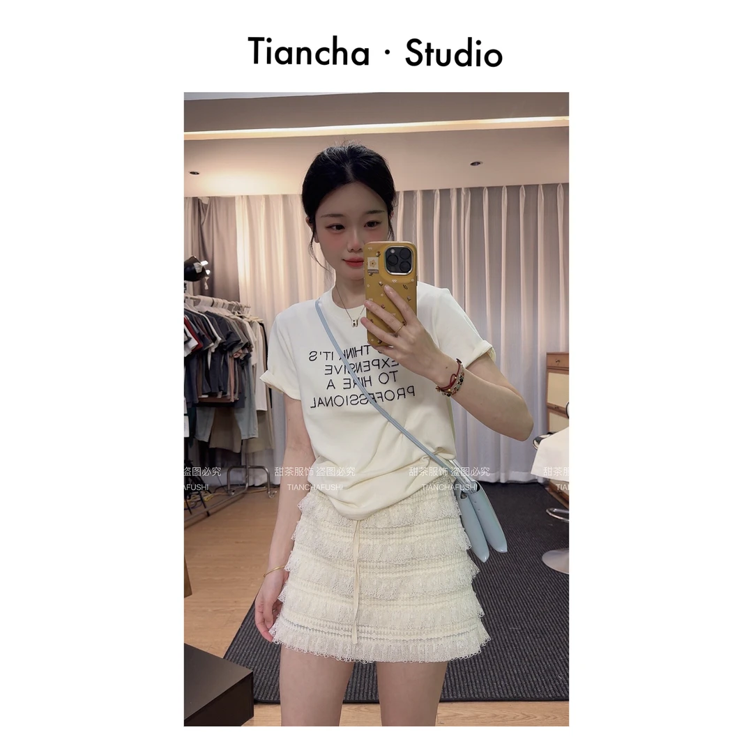 sweet c【英文字】M316#夏季韩版风正肩短袖T恤女气质百搭时尚