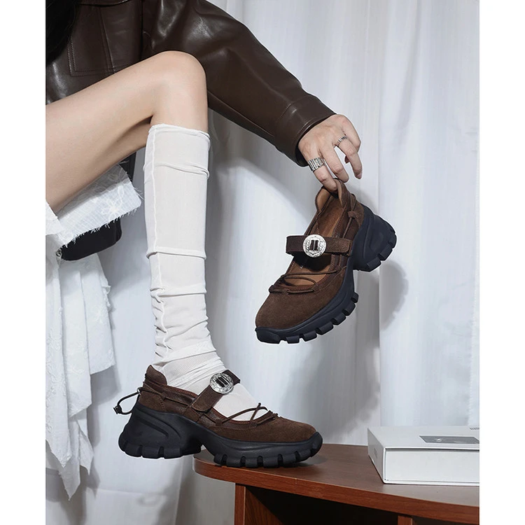 6cm松糕厚底玛丽珍小个子增高机能运动玛丽珍真皮软底舒适单鞋