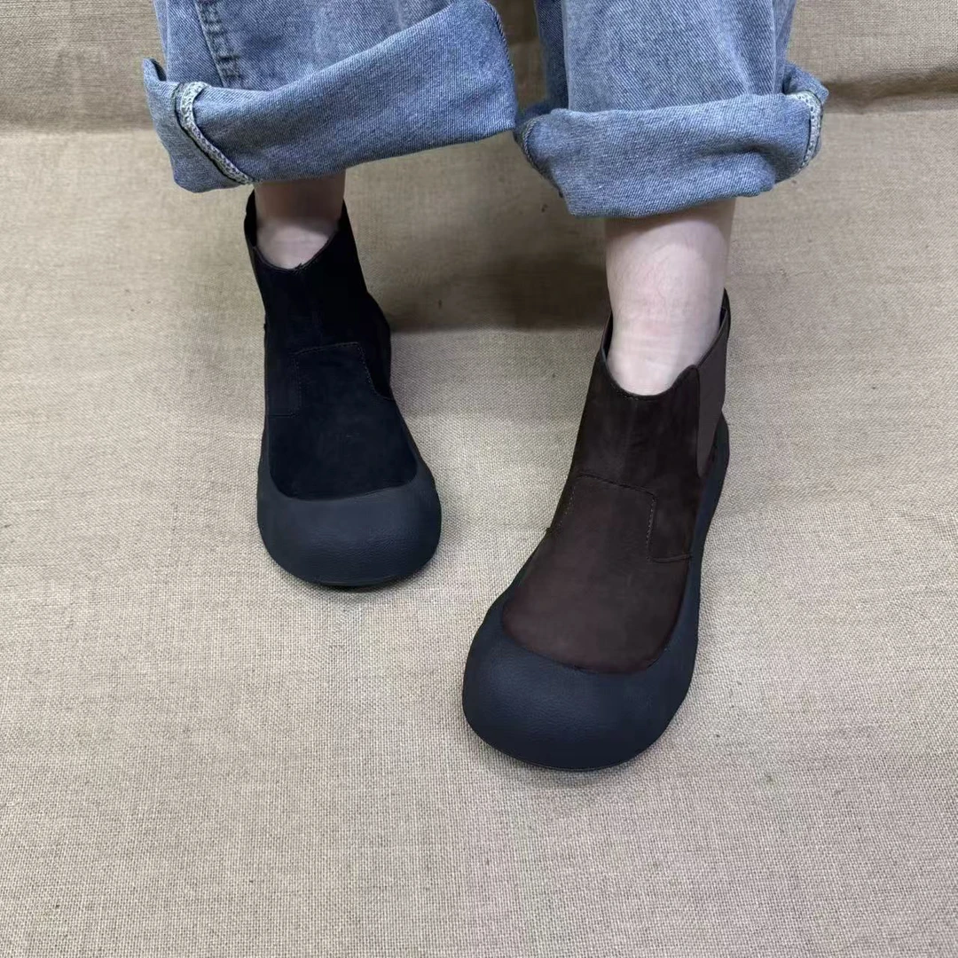 5658A1新款秋季女套筒低跟平底休闲圆头短靴休闲复古日常时尚