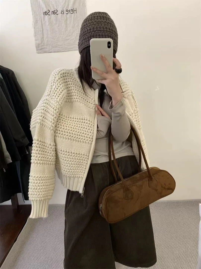 千禧800-899秋冬复古翻领韩系费尔岛毛衣宽松显瘦八奶麻花外套3