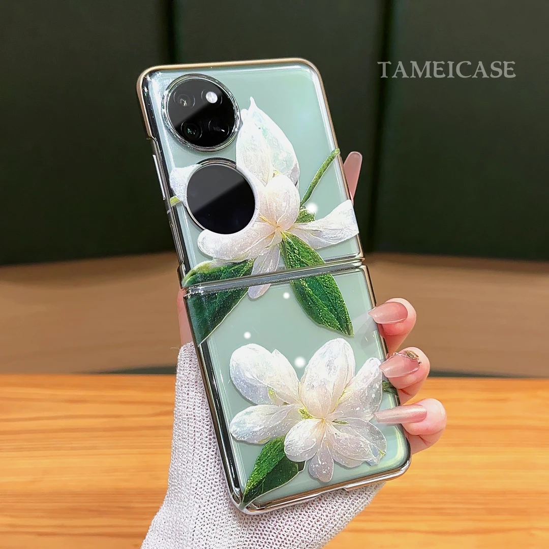 适用【华为POCKET2】茉莉花电镀银折叠机高颜值支架简约手机壳女