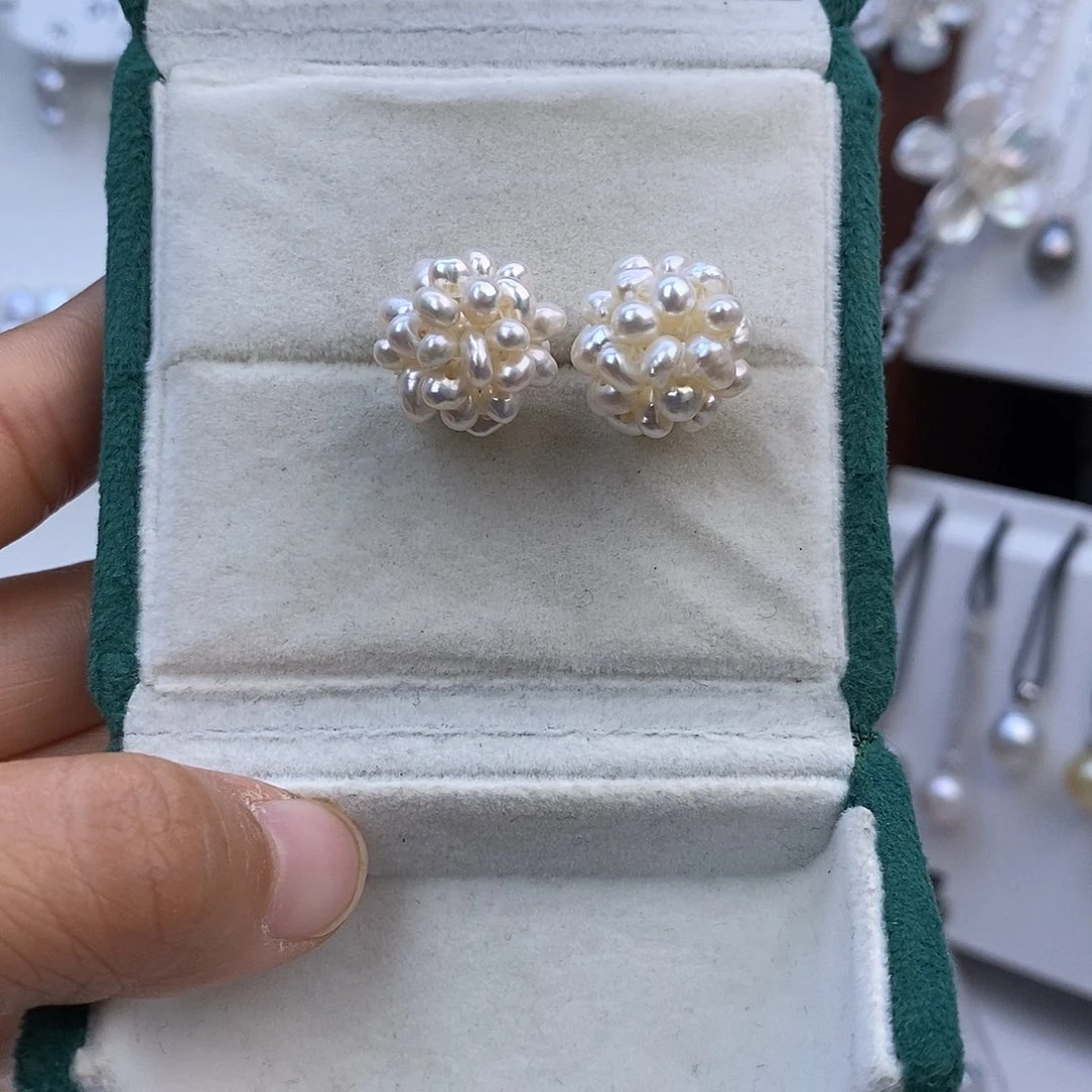 耳饰银S925镶嵌淡水珍珠