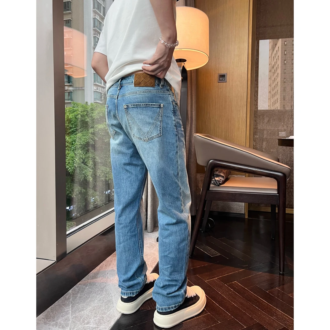 【编织复古】风春夏天蓝洗水莱卡猫须直筒合身蓝色牛仔裤男士9762