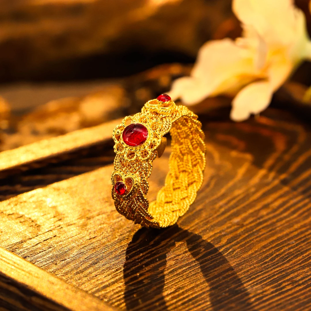 鸣钻国际【敏敏专享】足金999 古法珐琅编织珠光宝气送礼戒指HJJ147