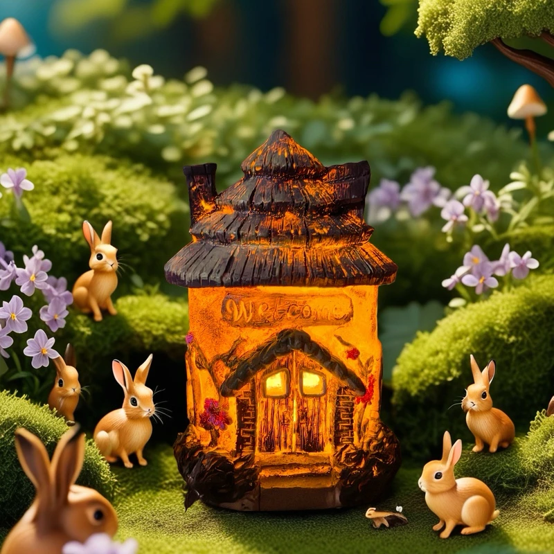 优伲嘉户外树屋花园树脂按钮灯光房子可爱园艺装饰阳台景观灯礼物