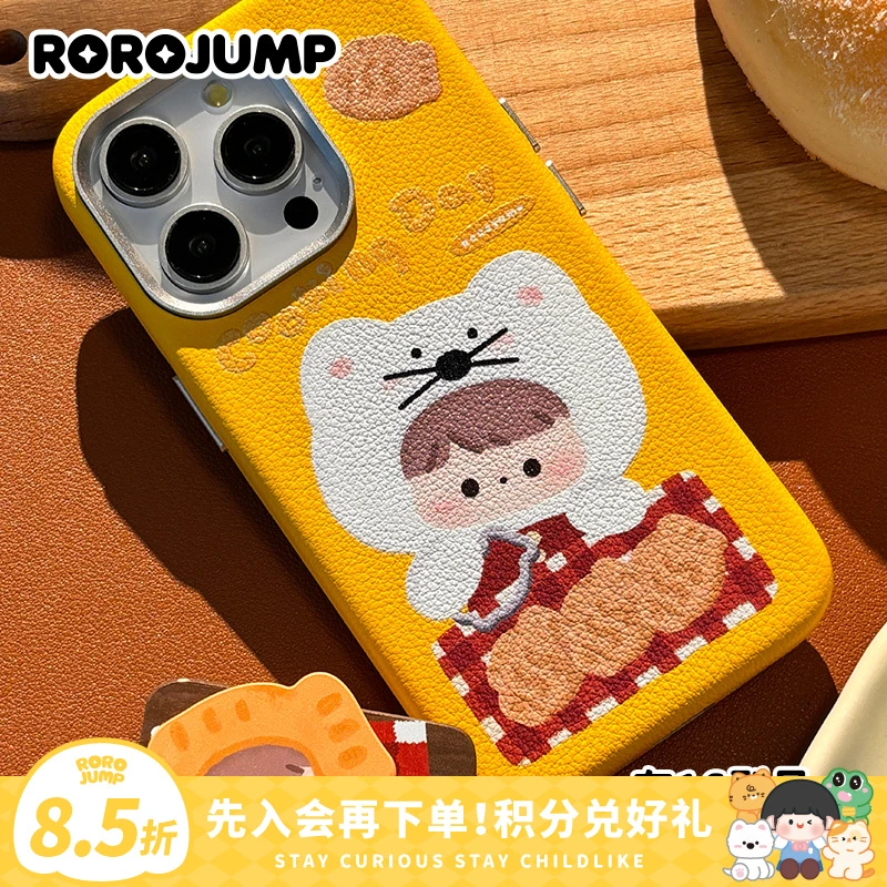 肉肉酱烘焙鲷鱼烧原创适用iPhone16promax全包磁吸手机壳可爱PU皮