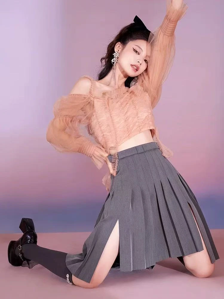 A17-3灰色“百褶”短裙