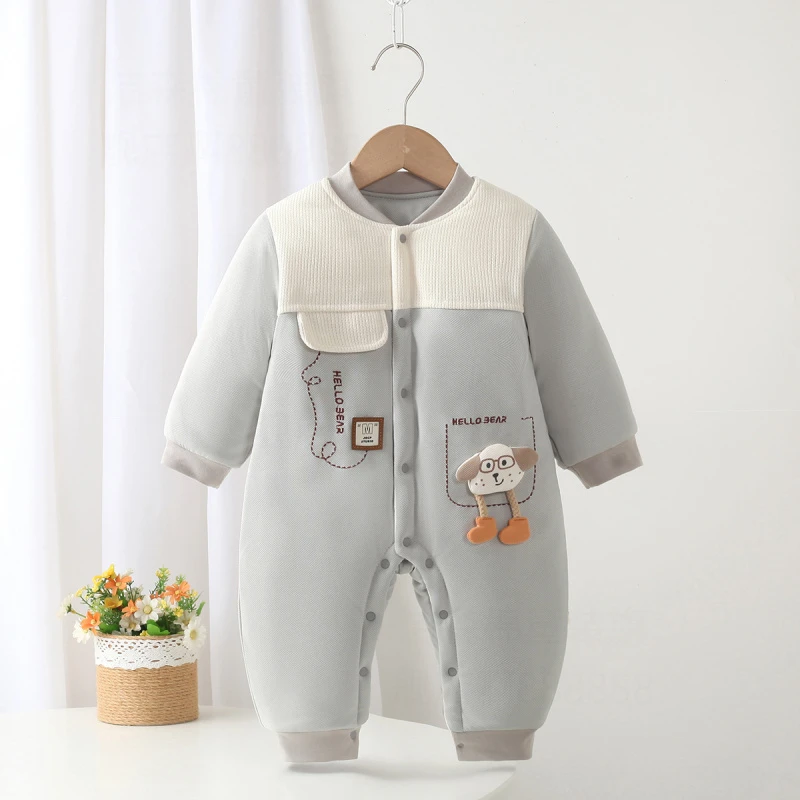 秋冬季新款婴幼儿连体衣男女宝260克夹棉加厚卡通无骨爬爬服哈衣