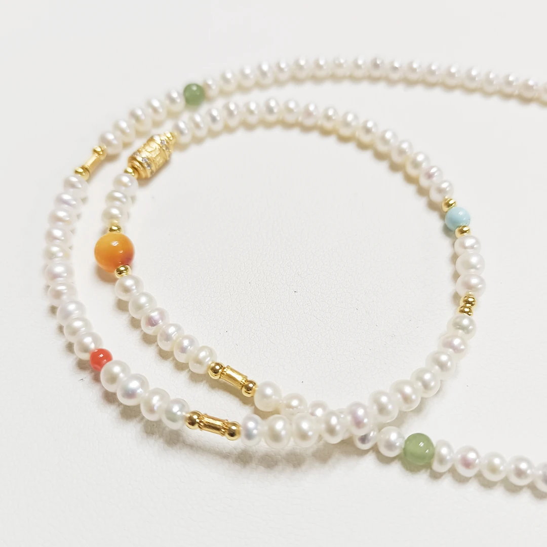 天然淡水珍珠珍珠小米珠设计款项链