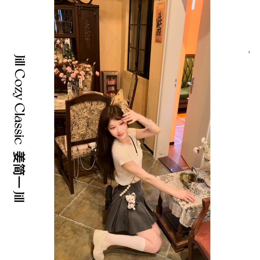 【姜简一JILL】买手店轻奢夏季2025新款钉珠减龄千金女针织衫815