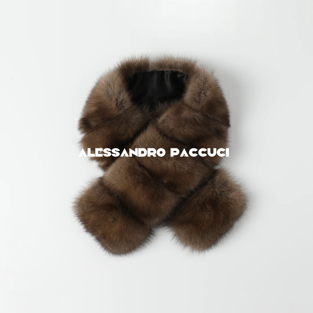 AP洛哥44132CS进口紫貂时尚保暖百搭交叉女士皮草围巾冬季