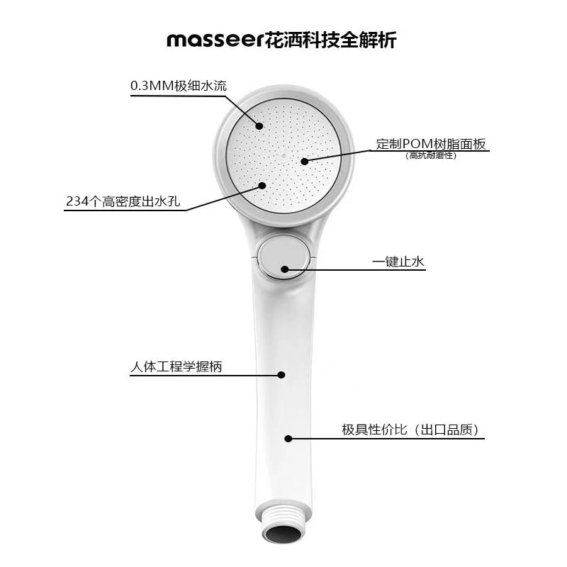 203节水增压一键止水淋浴喷头挂壁手持款