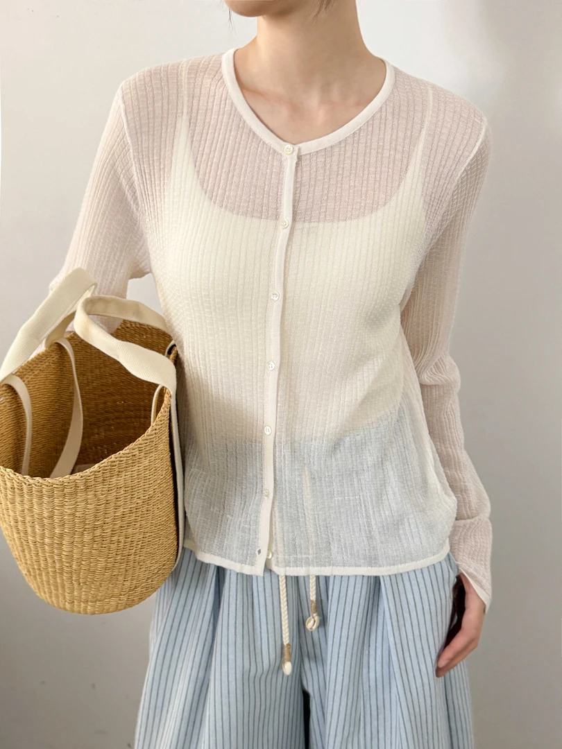 【素简】轻薄透视长袖针织衫女装 夏季空调罩衫开衫01168