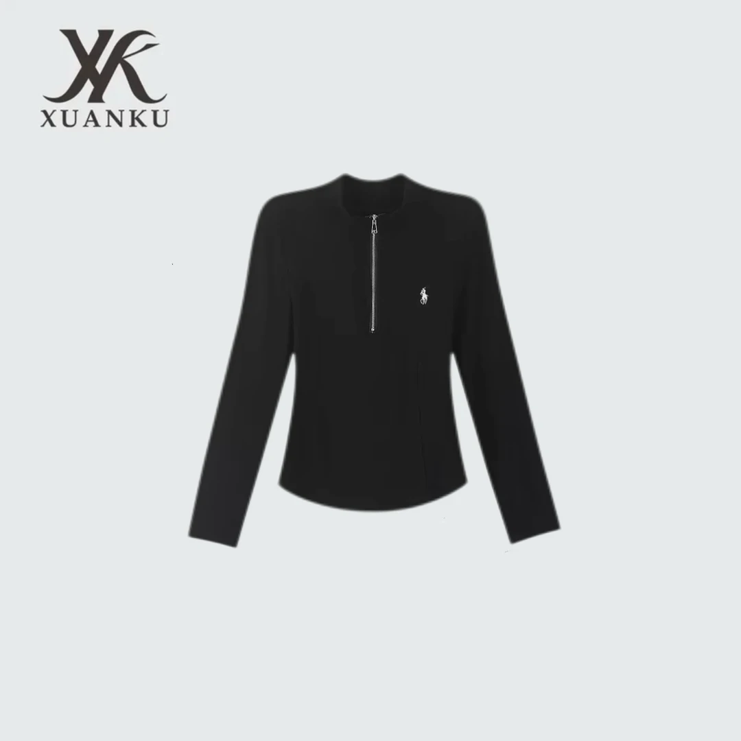 【XUANKU】2025秋季新款简约风立领T恤1056