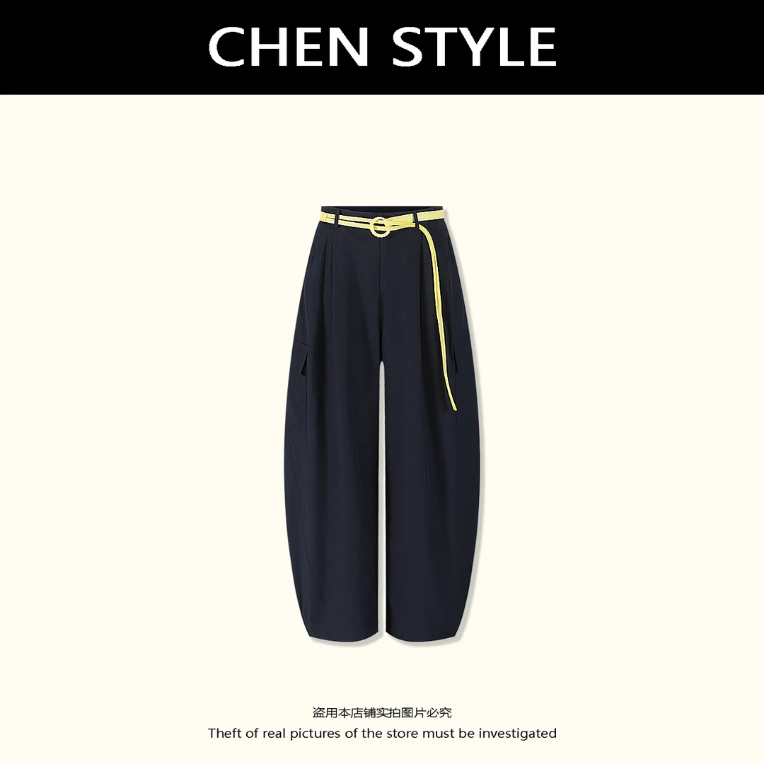 楚楚君【山野工装】夏款高腰弯刀轻薄简约工装休闲裤K45569