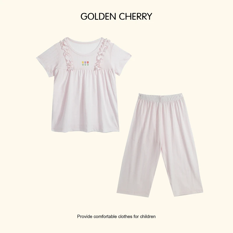 【金樱桃 Golden cherry】儿童三朵花柔软透气家居套装B068D