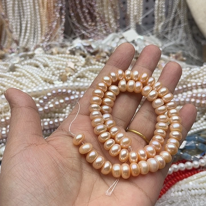 玛瑙/玉髓未镶嵌珠宝半成品半条9mm左右香槟珍珠算盘珠（拍2发1）