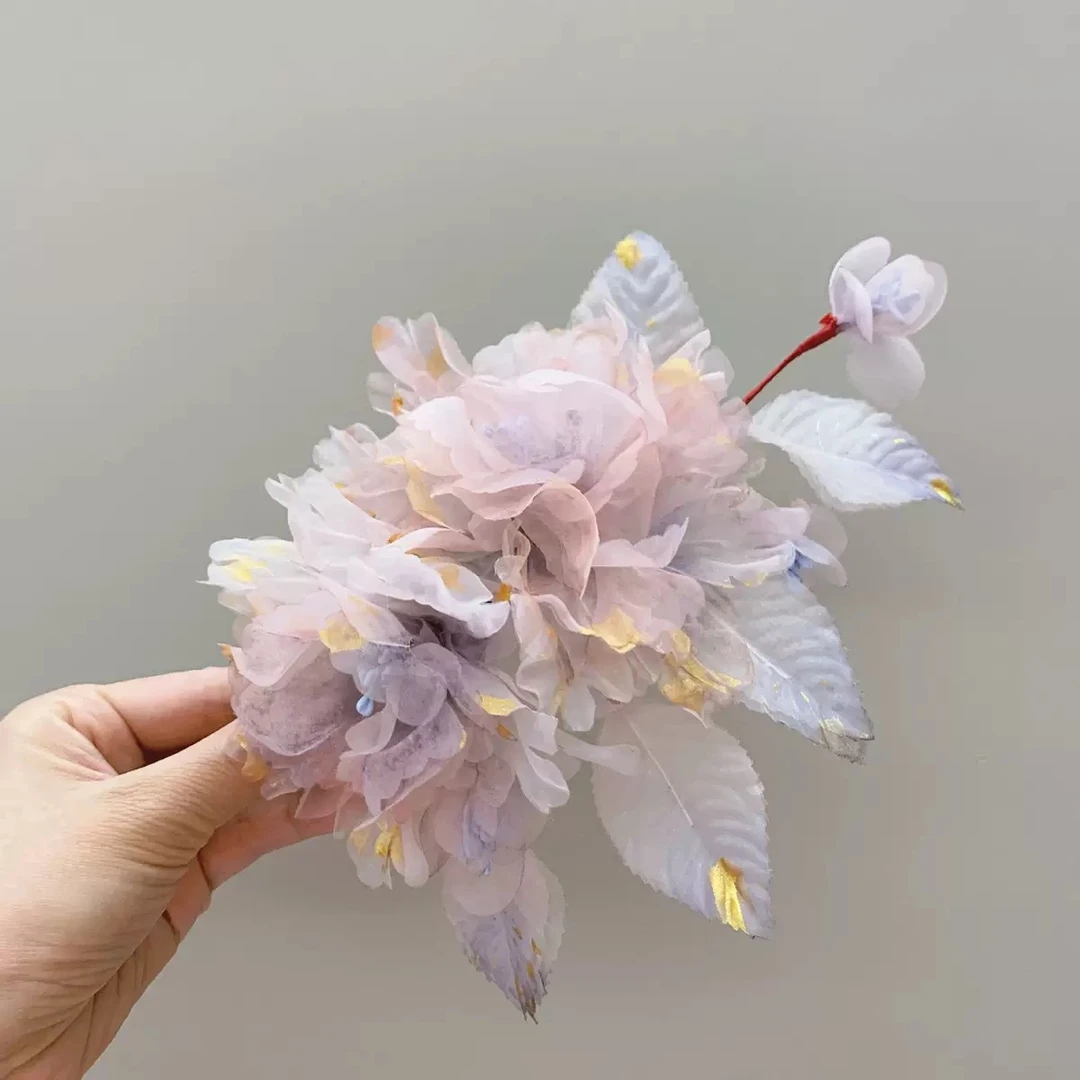 【云鬓花颜阁烫花发夹】花雾新中式汉服旗袍纯手工烫花古风发饰B158