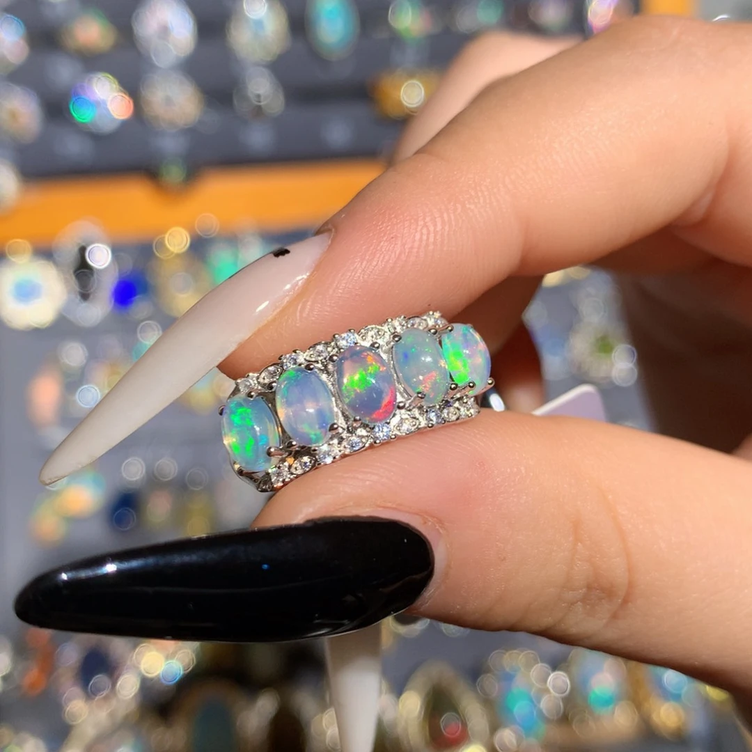 银S925镶嵌欧泊欧泊戒指t