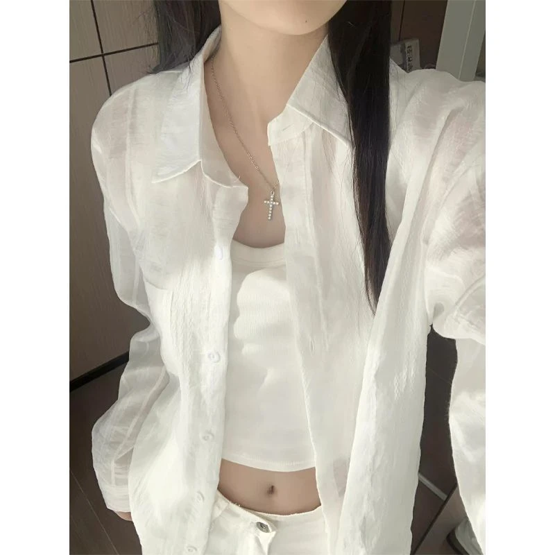 白色防晒衬衫女2025春夏新款轻薄气质衬衣高级感法式上衣透气外套