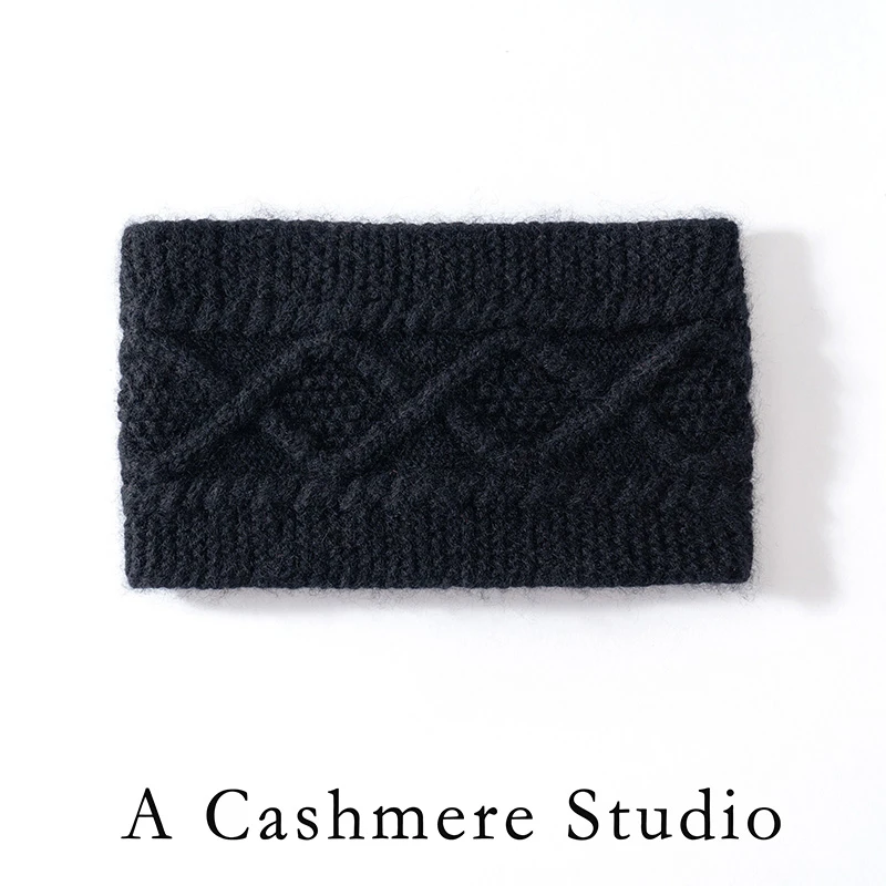 MJ-1024羊绒发带女秋冬绞花纯色保暖头巾运动健身束发带宽边发箍