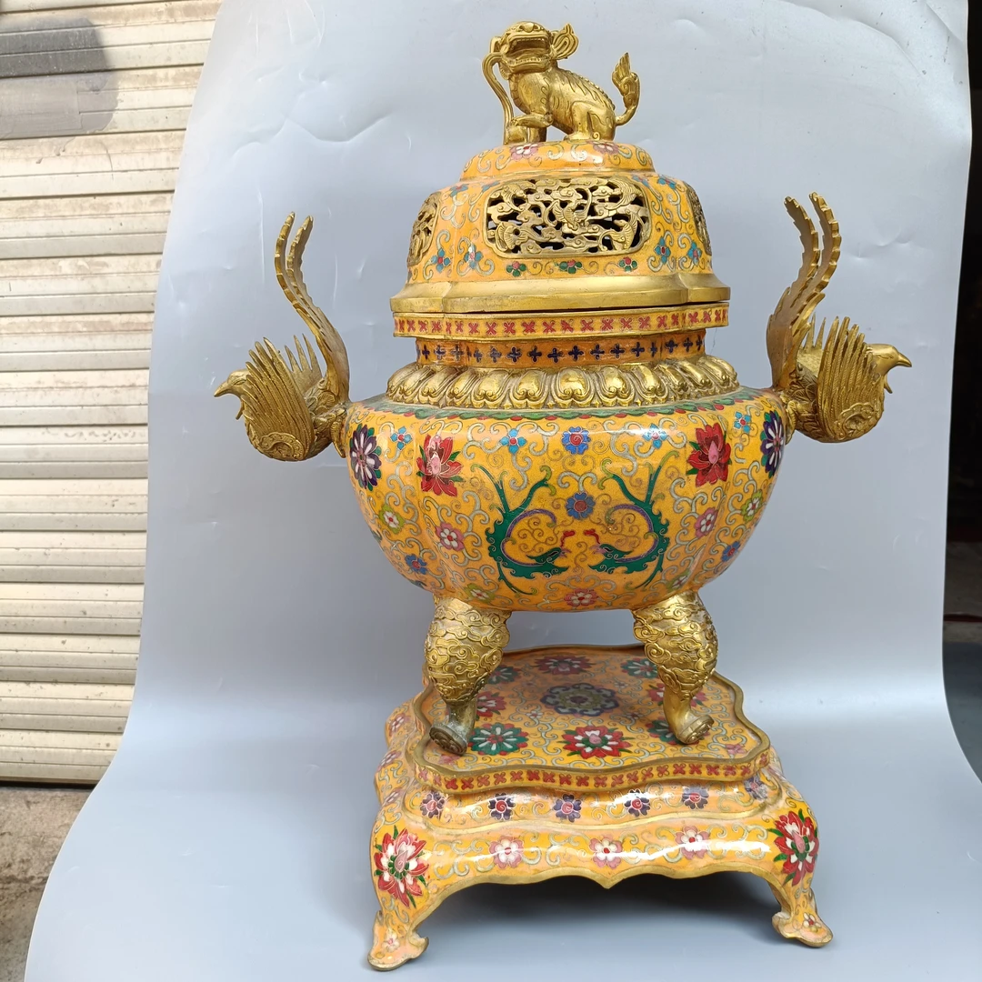 铜器，景泰蓝凤耳三层炉