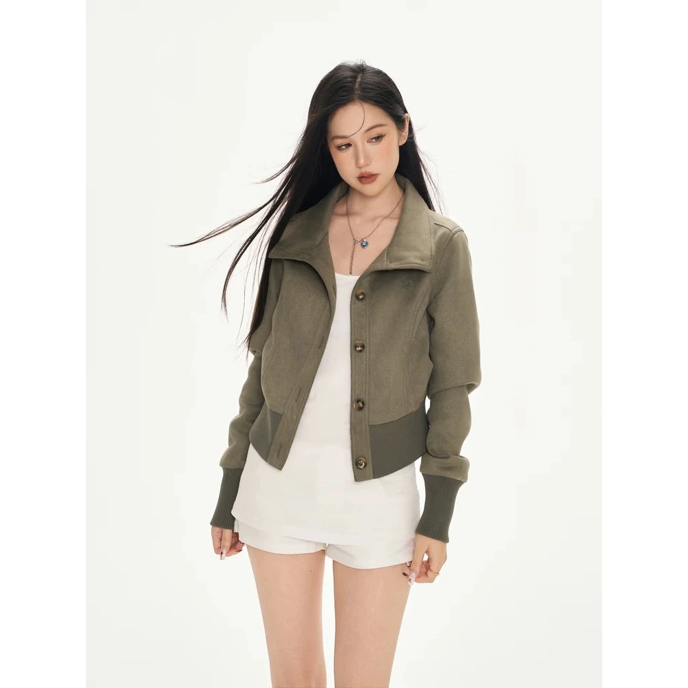 美式立领外套女秋季2025新款宽松设计感修身显瘦短款夹克上衣