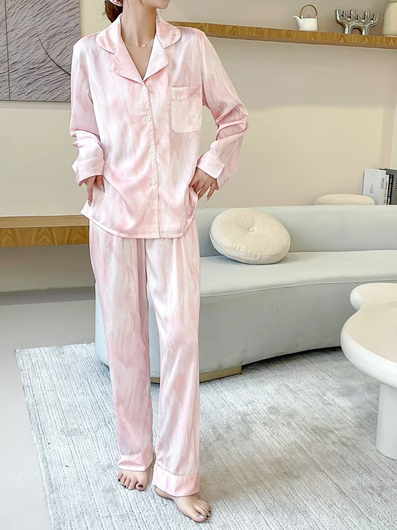 2025新款渐变琉璃色睡衣家居服两件套装翻领高级感开衫宽松休闲