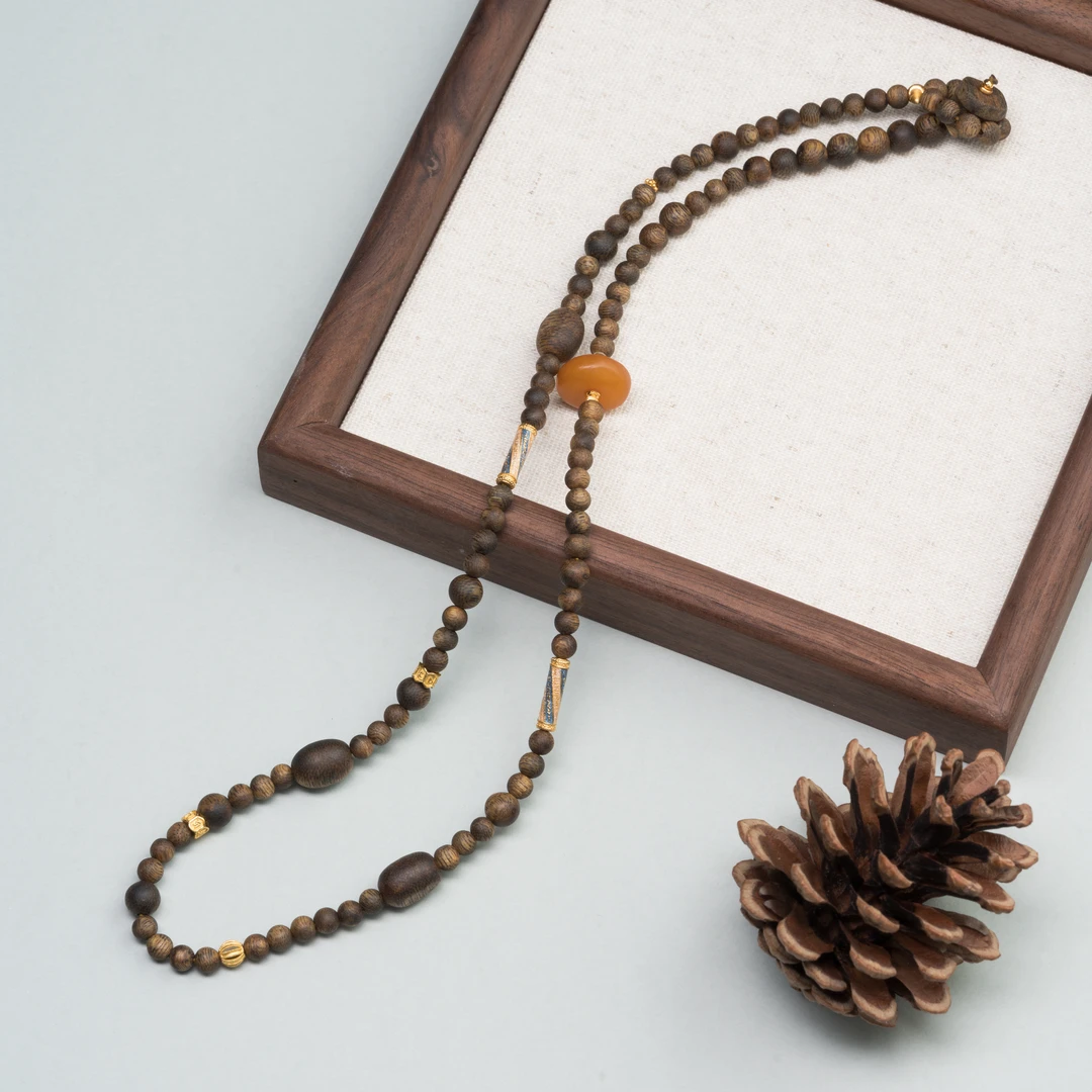 沉香【朴木言】奇楠沉香0.4蜜蜡多用项链