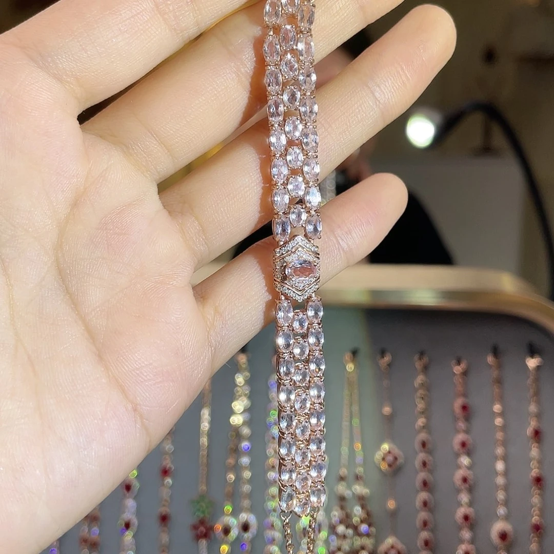 手链银S925镶嵌绿柱石（摩根石）