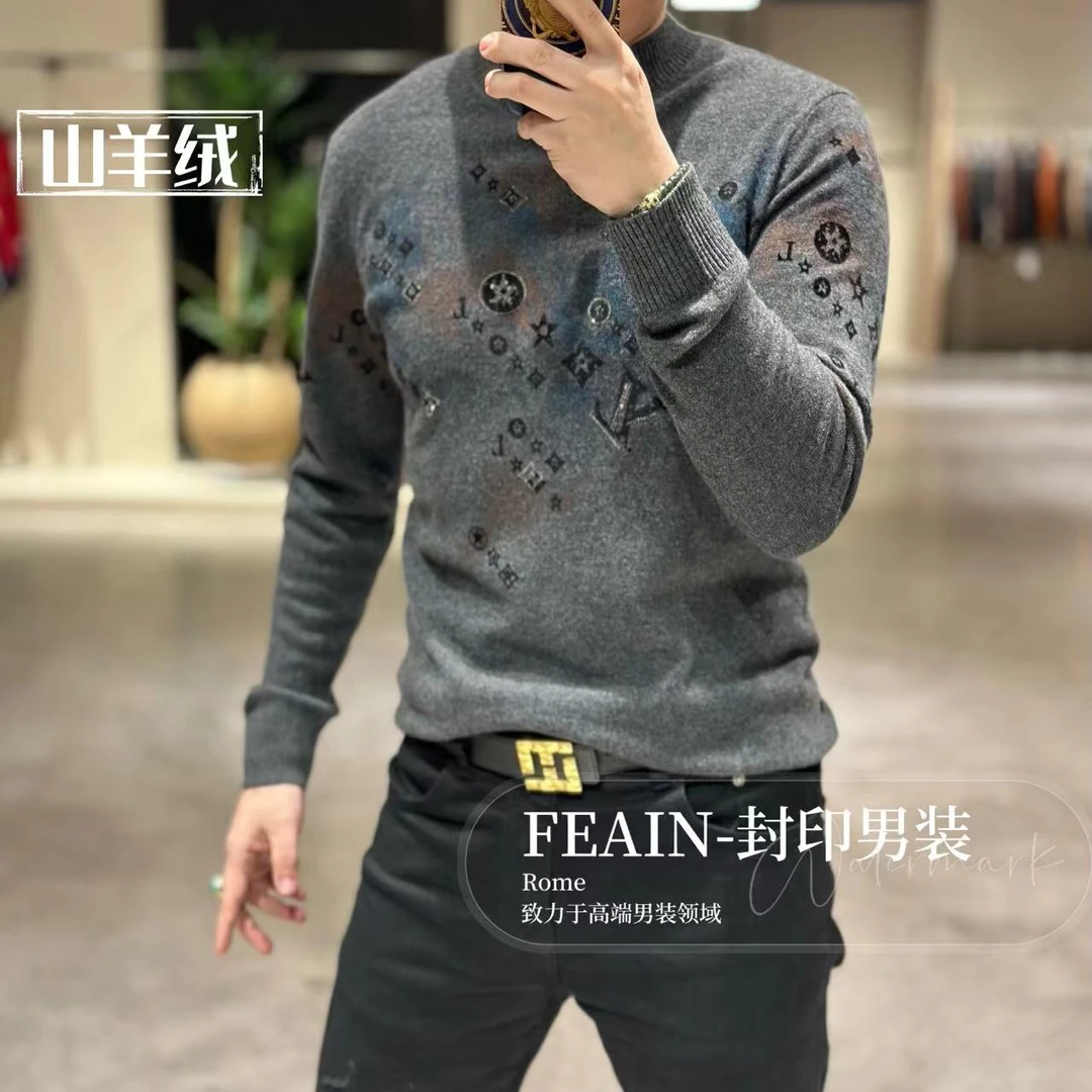 【山羊绒】高端定制男士幻彩植绒雕花奥钻短袖羊毛衫8763-2